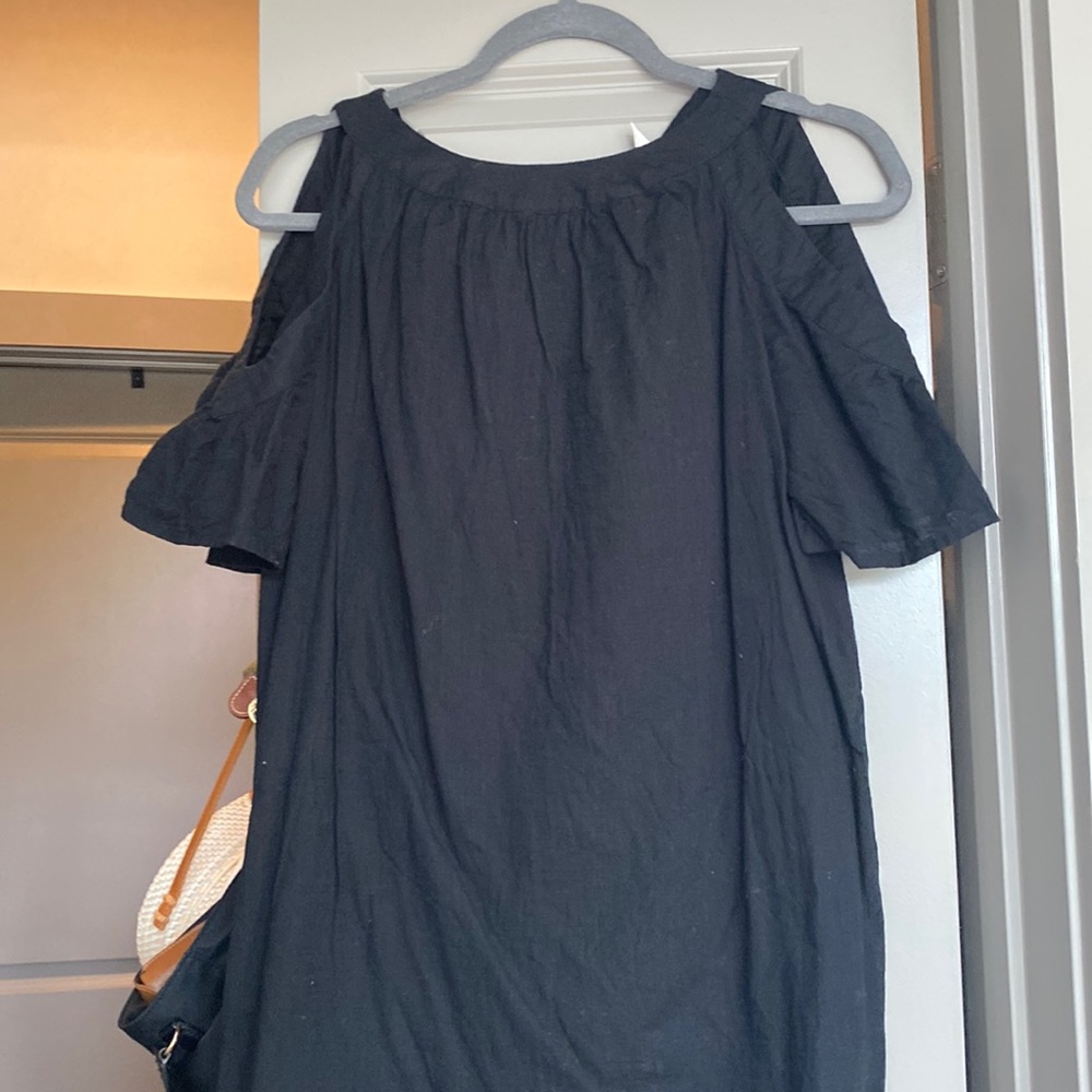 Womens black open shoulder flutter sleeve dress